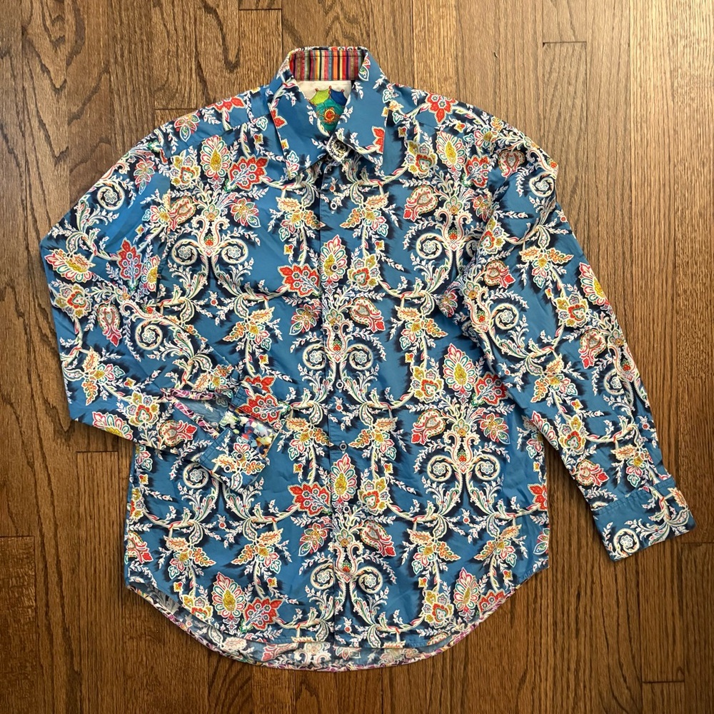 ROBERT GRAHAM MULTI-COLOR FLORAL WREATH CLASSIC FIT DESIGNER SHIRT Size M